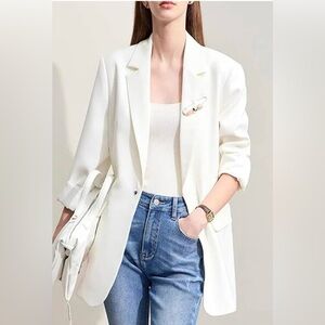 Worthington White Blazer 3/4 Sleeve Open Front